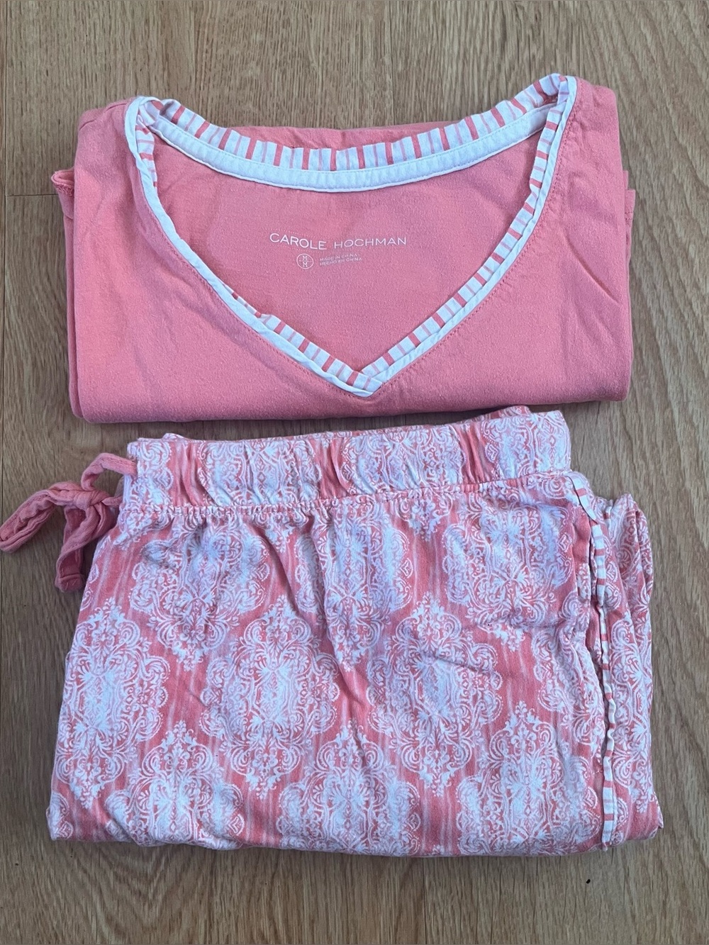 Midnight by Carole Hochman Coral Pink Printed Cotton Pajama Set